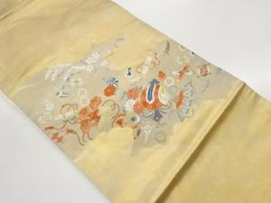 雲に宝尽くし・草花模様織出し名古屋帯
